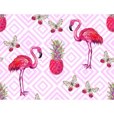 Tropikal Pembe Kelebekler Flamingolar 3 Boyutlu Duvar Kağıdı 